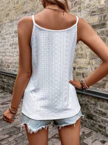 SHEIN VCAY 網眼刺繡前紐扣吊帶上衣 - 白色 - 查看 2