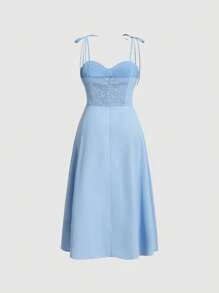 SHEIN MOD Plus Tie Shoulder Split Thigh Cami Dress - Baby Blue - View 2