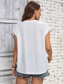 SHEIN LUNE Plus Contrast Guipure Lace Dolman Sleeve Tee - White - View 2