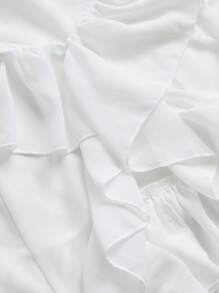 ROMWE Fairycore Nàng tiên cá Solid Ruffle Trim Off Shoulder Ruffle Hem Blouse - trắng - Xem 3