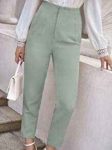 SHEIN Frenchy Solid Zip Fly Cropped Pants - Mint Green - View 2