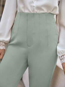 SHEIN Frenchy Solid Zip Fly Cropped Pants - Mint Green - View 5