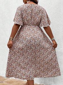 SHEIN Clasi Women Plus Ditsy Floral Print Flounce Sleeve Dress, Summer Outfit