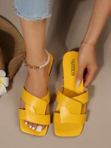 女士扭結裝飾前衛涼鞋 - 黃色 - 查看 1
