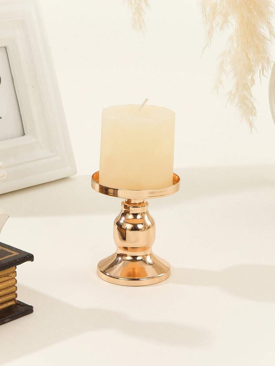 1pc Iron Candle Holder, Minimalist Iron Alloy Candle Stand For Home - Rose Gold - View 1