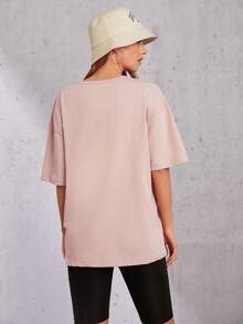 Cottnline Figure & Slogan Graphic Drop Shoulder Tee - Hồng - Xem 2