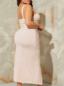 SHEIN SXY Plus Cut Out Crop Cami Top & Ruched Wrap Skirt - Baby Pink - View 2