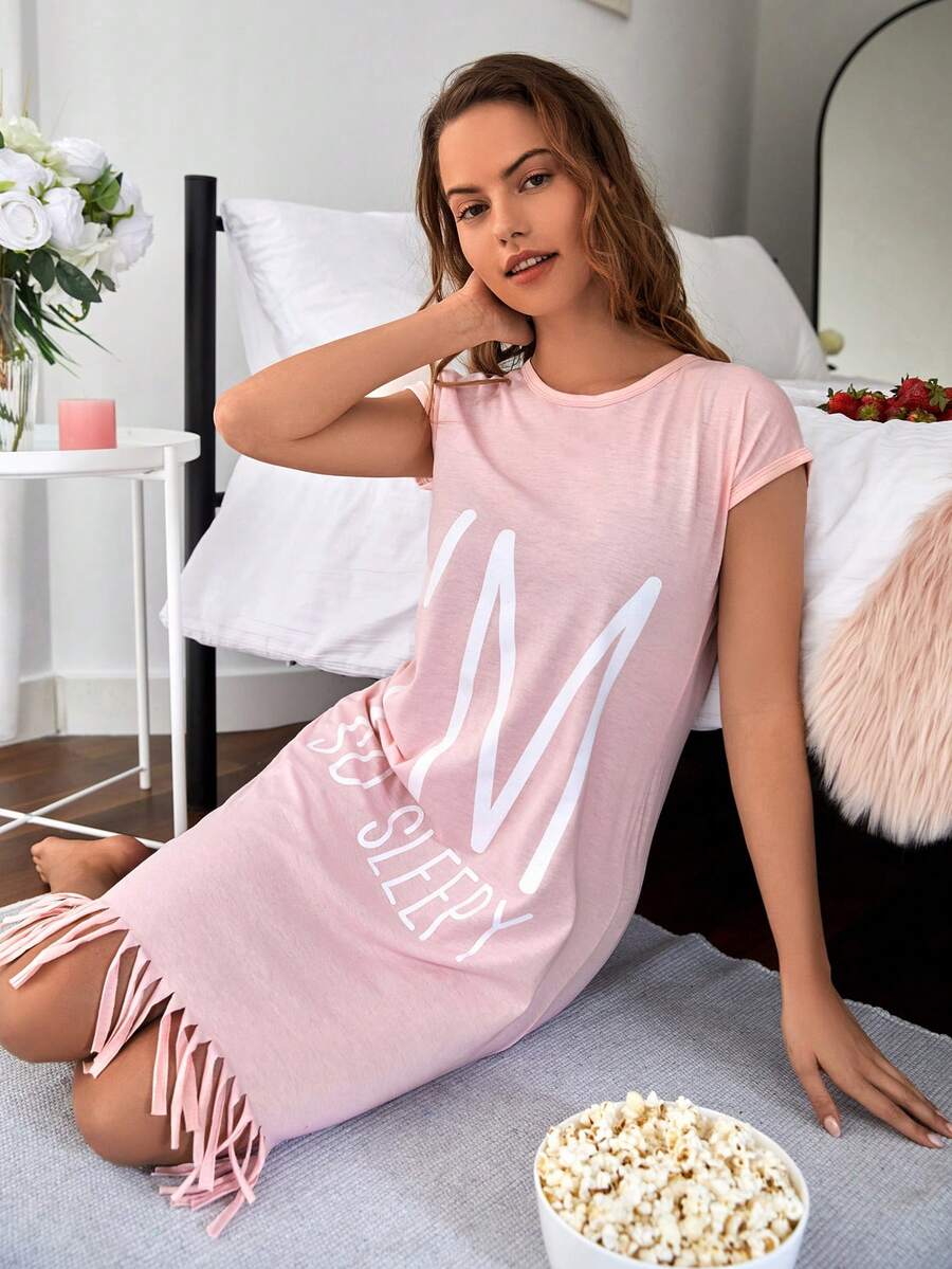 RueChic 字母圖案流蘇下擺睡裙