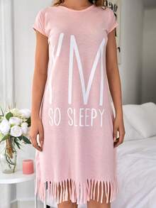 RueChic 字母圖案流蘇下擺睡裙