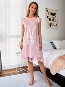 RueChic 字母圖案流蘇下擺睡裙