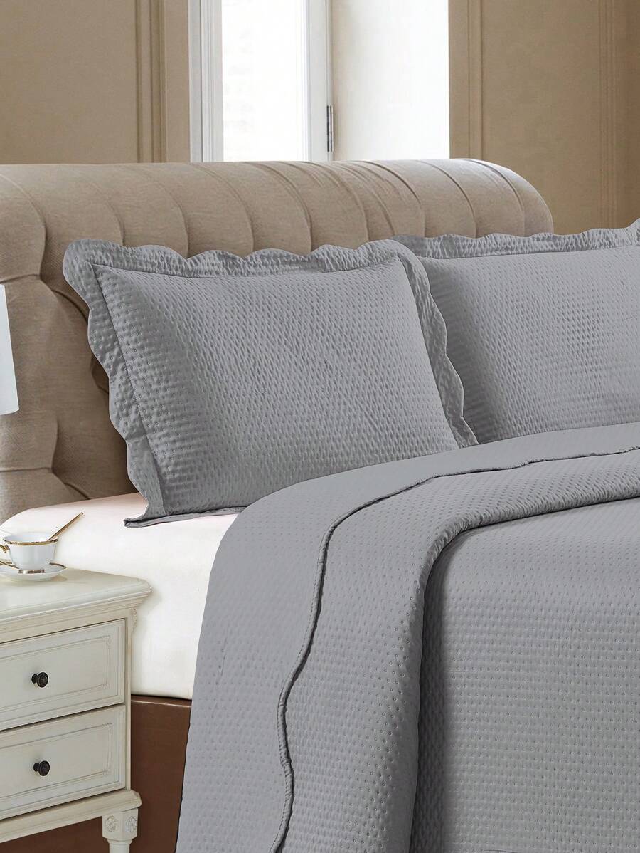 2/3 cái Tối Màu xanh lá Màu thuần Bộ khăn trải giường ( 1 Ga trải giường + 1/2 Vỏ gối Che phủ Bộ Không có chất độn ) - Màu xám đen - Xem 1