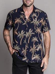 男士椰子樹圖案襯衫 - 藏蓝色 - 查看 1