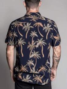 男士椰子樹圖案襯衫 - 藏蓝色 - 查看 2