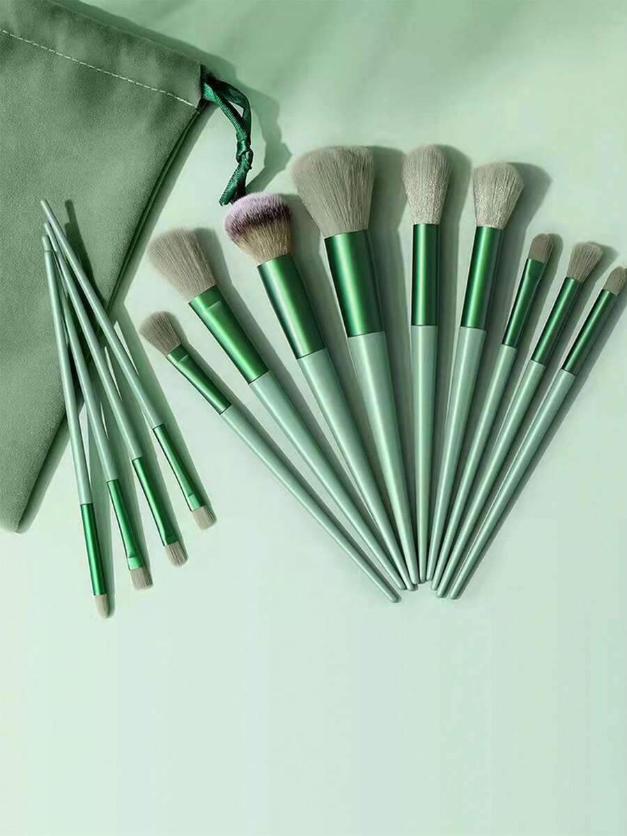 多功能化妆刷套装，13件套纤维化妆刷套装，含收纳袋，化妆刷套装，化妆刷套装，全套化妆刷，化妆刷套装，全套化妆套装，化妆刷套装，化妆刷套装，化妆礼盒套装 - 綠色 - 查看 1