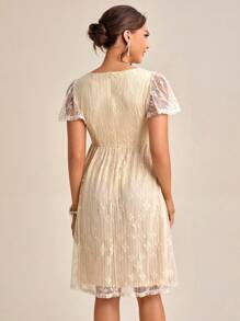 SHEIN Belle Ruched Bust Lace Overlay Dress - Beige - View 2