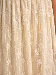 SHEIN Belle Ruched Bust Lace Overlay Dress - Beige - View 3