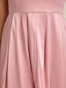 SHEIN Belle Solid High Low Hem Satin Dress - Baby Pink - View 5