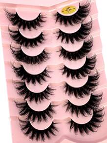 HBZGTLAD 7 Pairs Soft & Fluffy Cat Eye Fake Lashes, 8D Thick 3D Synthetic Mink Lashes, Soft & Natural-Looking Long Cross False Eyelashes For Dramatic Makeup