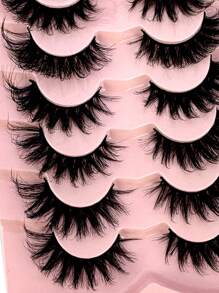 HBZGTLAD 7 Pairs Soft & Fluffy Cat Eye Fake Lashes, 8D Thick 3D Synthetic Mink Lashes, Soft & Natural-Looking Long Cross False Eyelashes For Dramatic Makeup