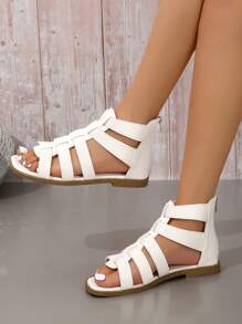 Women Solid Flat Sandals, Vacation Outdoor Gladiator Sandals