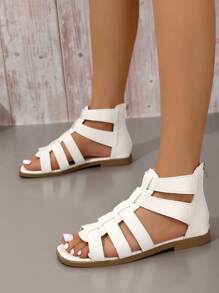 Women Solid Flat Sandals, Vacation Outdoor Gladiator Sandals