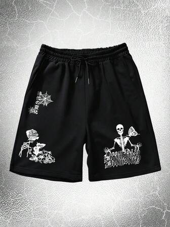 Goth Ragazzi Shorts cranio e lettera con coulisse a vita