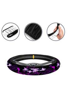 Butterfly Print Car Steering Wheel Cover,Purple Car Accesaories,Car Acessesories Women - Multicolor - View 2