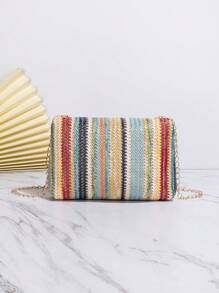 小草編包條紋圖案鏈條帶度假風格 - 彩色 - 查看 2