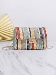 小草編包條紋圖案鏈條帶度假風格 - 彩色 - 查看 3