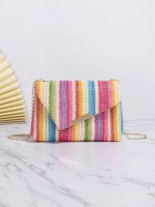 Túi rơm nhỏ Dây đeo chuỗi hoa văn sọc Phong cách kỳ nghỉ - Nhiều màu - Xem 1
