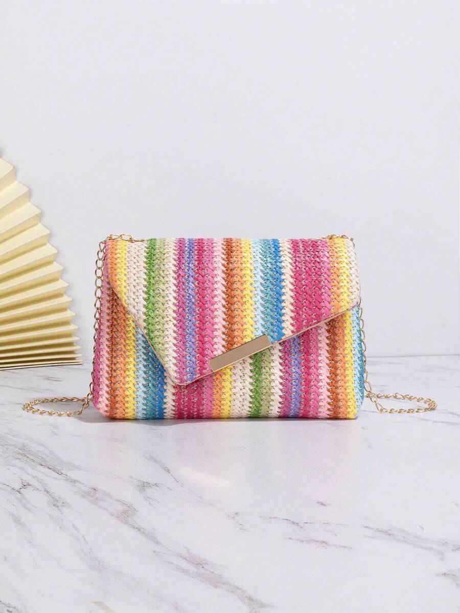 Túi rơm nhỏ Dây đeo chuỗi hoa văn sọc Phong cách kỳ nghỉ - Nhiều màu - Xem 1