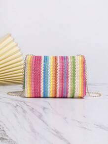 Túi rơm nhỏ Dây đeo chuỗi hoa văn sọc Phong cách kỳ nghỉ - Nhiều màu - Xem 2