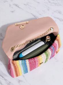 Túi rơm nhỏ Dây đeo chuỗi hoa văn sọc Phong cách kỳ nghỉ - Nhiều màu - Xem 4