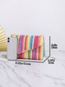 Túi rơm nhỏ Dây đeo chuỗi hoa văn sọc Phong cách kỳ nghỉ - Nhiều màu - Xem 5