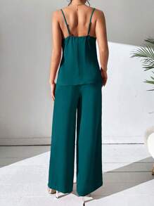 Chiquease Draped Collar Cami Top & Wide Leg Trousers - Cadet Blue - View 2