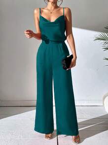 Chiquease Draped Collar Cami Top & Wide Leg Trousers - Cadet Blue - View 6