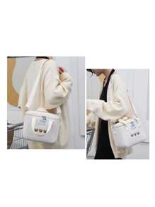 1個牛津布便攜保溫刺繡肩袋,容量大,多用途,適用於媽媽和寶寶袋或戶外午餐袋、旅行袋或運動袋 - 白色 - 查看 3