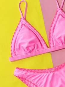 Contrast Trim Triangle Bikini Set For Summer Beach - Pink - View 3