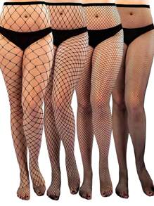 4 đôi quần tất lưới cá cỡ lớn đơn giản cho nữ, để trang trí hàng ngày - màu đen - Xem 1