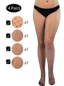 4 đôi quần tất lưới cá cỡ lớn đơn giản cho nữ, để trang trí hàng ngày - màu đen - Xem 2