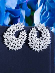 1 Đôi Bông Tai Đính Đá Cubic Zirconia Trang Trí Quyến Rũ Cho Nữ Cho Tiệc Cưới - trắng - Xem 3