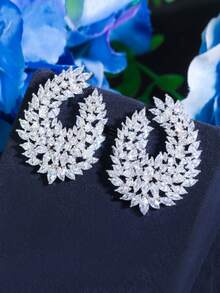 1 Đôi Bông Tai Đính Đá Cubic Zirconia Trang Trí Quyến Rũ Cho Nữ Cho Tiệc Cưới - trắng - Xem 4