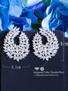 1 Đôi Bông Tai Đính Đá Cubic Zirconia Trang Trí Quyến Rũ Cho Nữ Cho Tiệc Cưới - trắng - Xem 5