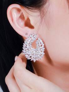 1 Đôi Bông Tai Đính Đá Cubic Zirconia Trang Trí Quyến Rũ Cho Nữ Cho Tiệc Cưới - trắng - Xem 1