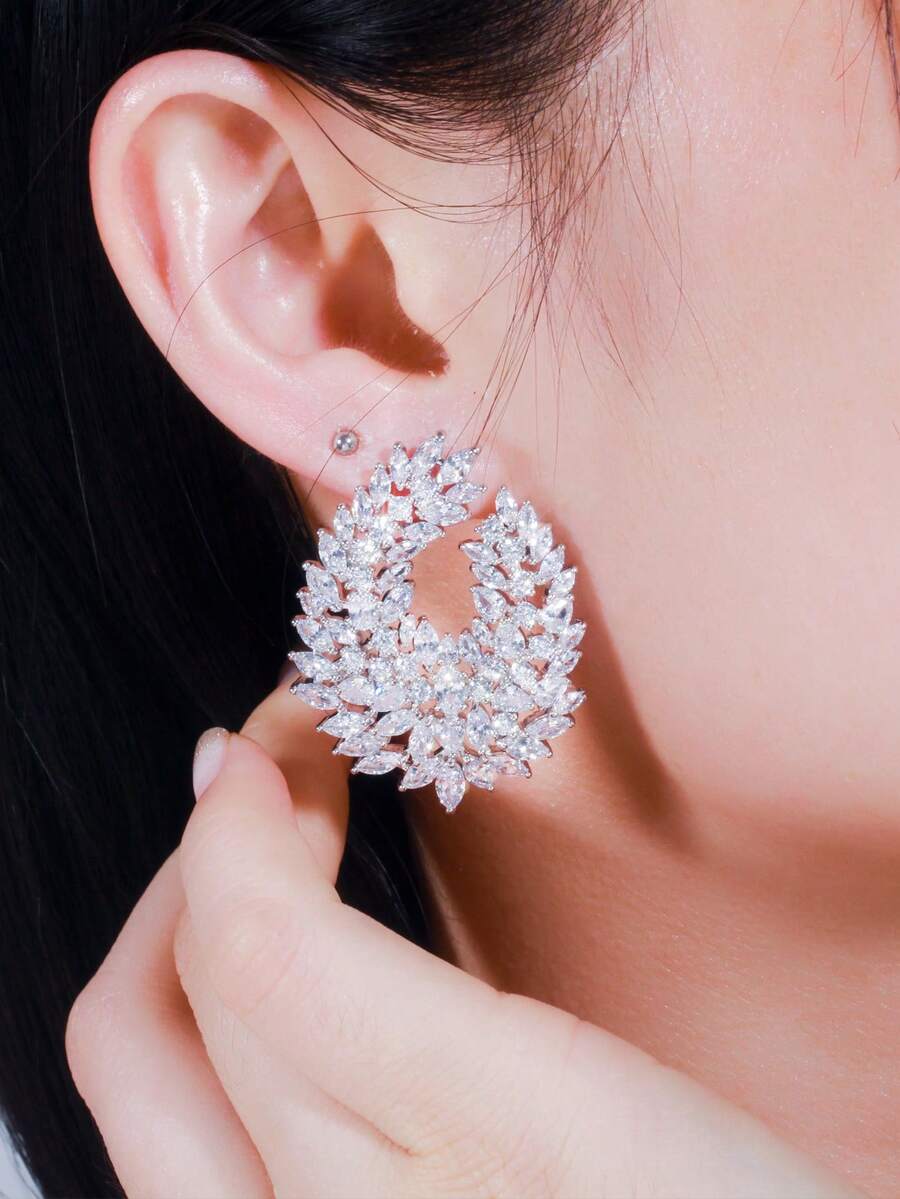 1 Đôi Bông Tai Đính Đá Cubic Zirconia Trang Trí Quyến Rũ Cho Nữ Cho Tiệc Cưới - trắng - Xem 1