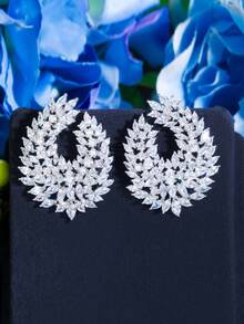 1 Đôi Bông Tai Đính Đá Cubic Zirconia Trang Trí Quyến Rũ Cho Nữ Cho Tiệc Cưới - trắng - Xem 6