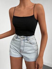 Cottnline Solid Cami Top - Black - View 1