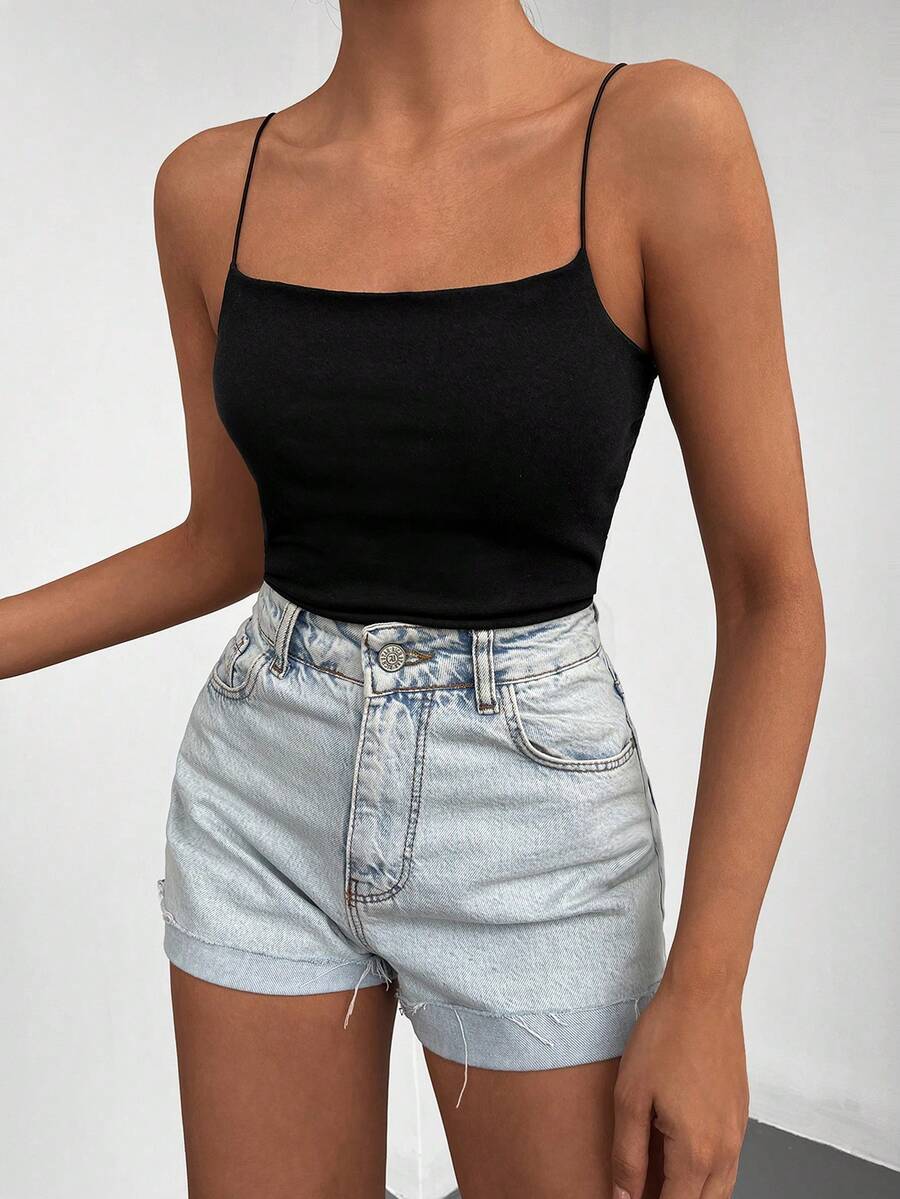 Cottnline Solid Cami Top - Black - View 1