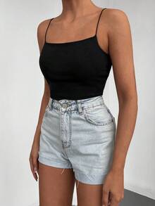 Cottnline Solid Cami Top - Black - View 3