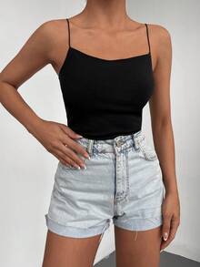 Cottnline Solid Cami Top - Black - View 4